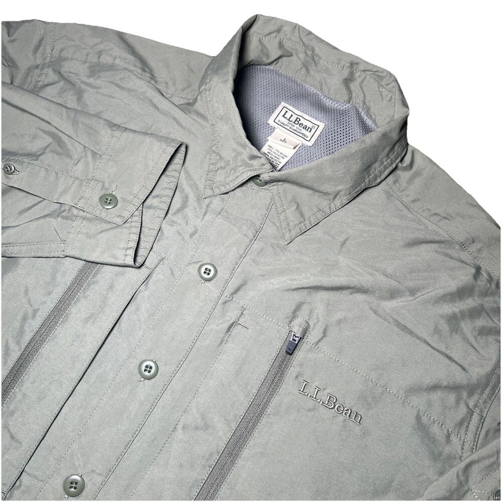L.L. Bean No Fly Zone Men’s L Vented Performance Fishing Green Button Down Shirt